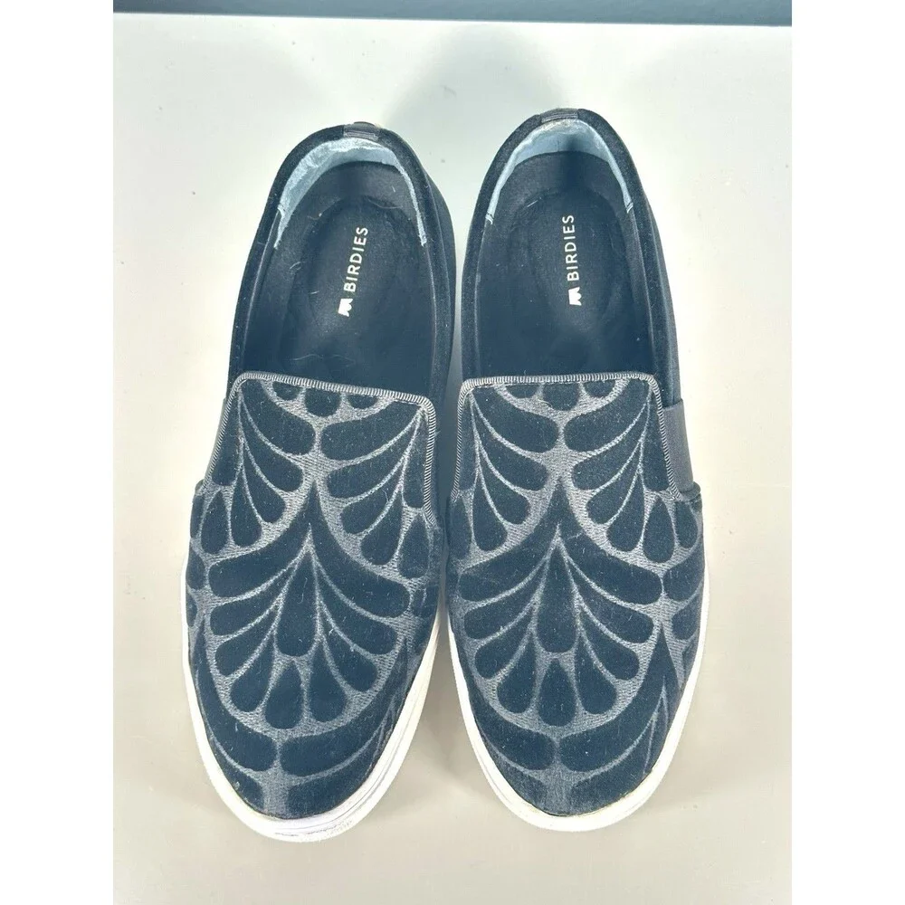 Birdies Womens The Swift Black Velvet Dressy Sneakers Size 6.5 Slip On Flats - Picture 3 of 14